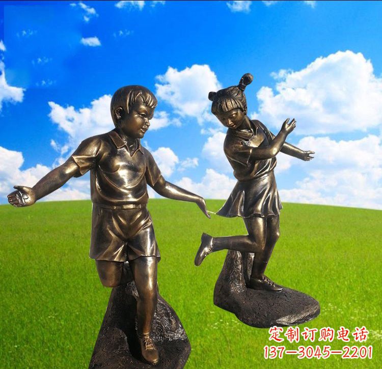 泰州铜雕儿童踢毽子