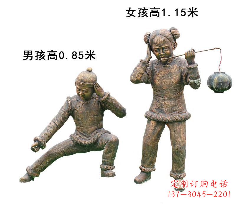 泰州铜雕放鞭炮的儿童童趣雕塑