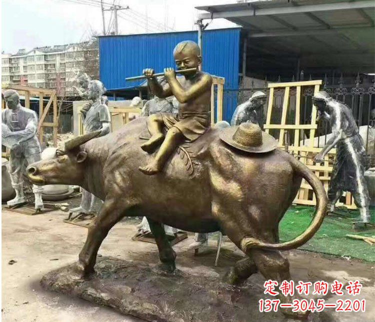 泰州铜雕户外牧童骑牛雕塑摆件