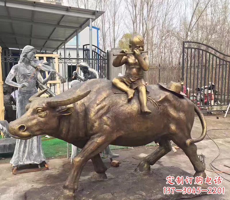 泰州铜雕户外牧童骑牛