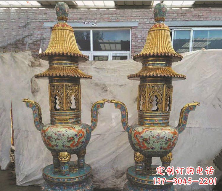 泰州铜雕景泰蓝香炉雕塑摆件
