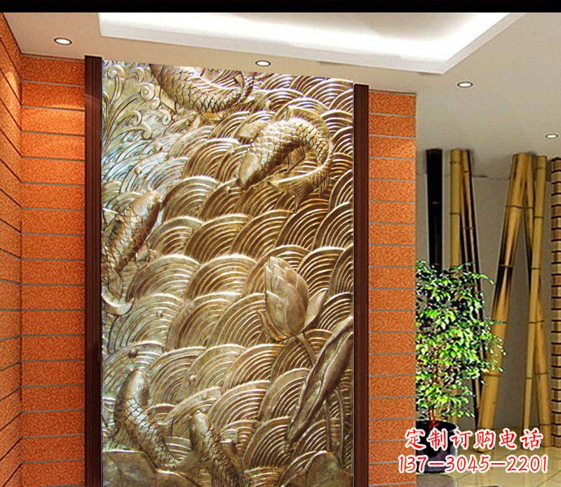 泰州铜雕酒店锻造鲤鱼壁画景观摆件