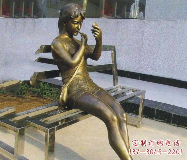 泰州铜雕商业街化妆女孩人物雕塑