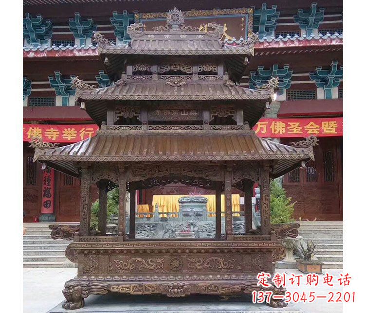 泰州铜雕寺庙佛光普照香炉雕塑摆件 (2)