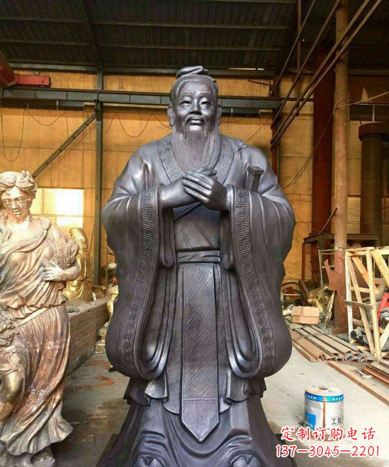 泰州铜雕校园孔子人像雕塑
