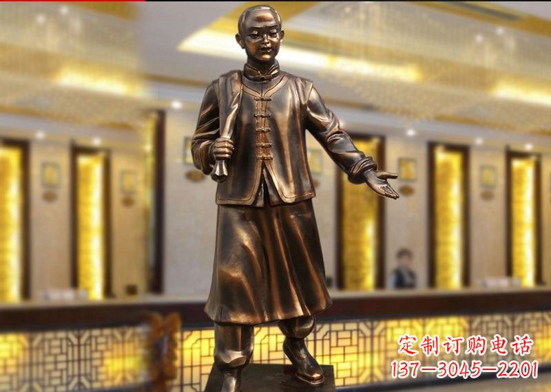 泰州铜雕迎宾人物店小二