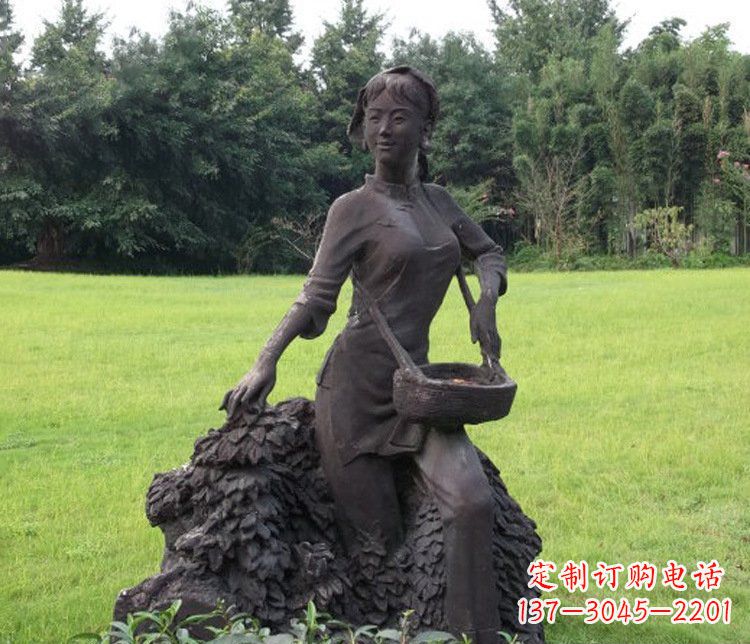 泰州铜雕园林采茶女孩人物雕塑