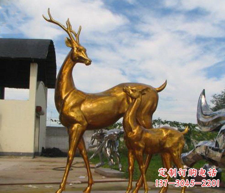 泰州铜雕园林动物母子鹿雕塑