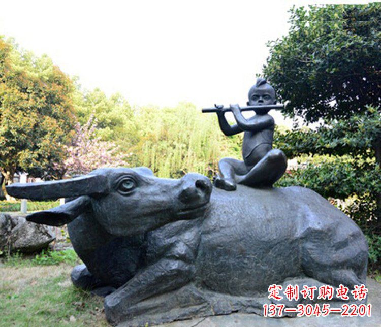 泰州铜雕园林牧童骑牛景观摆件