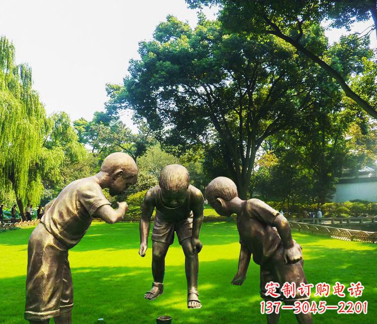 泰州铜雕园林玩陀螺儿童雕塑