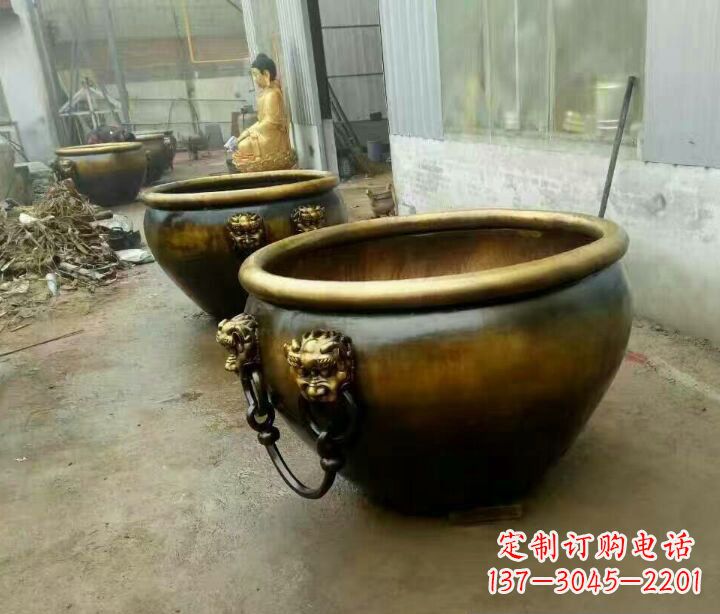 泰州铜雕圆形荷花水缸雕塑 (2)