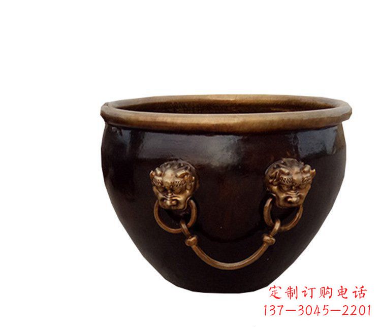 泰州铜雕圆形荷花水缸雕塑 (4)