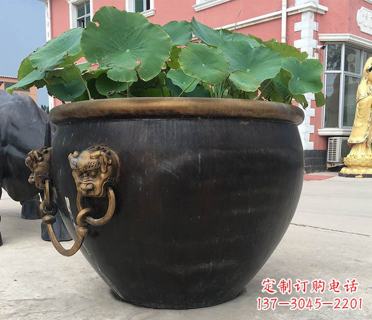泰州铜雕圆形荷花水缸雕塑 (3)