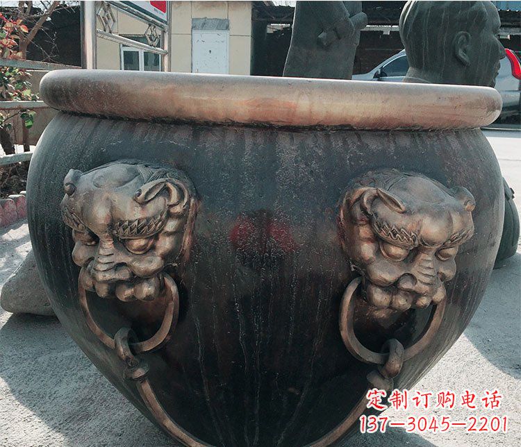 泰州铜雕圆形荷花水缸雕塑 (6)