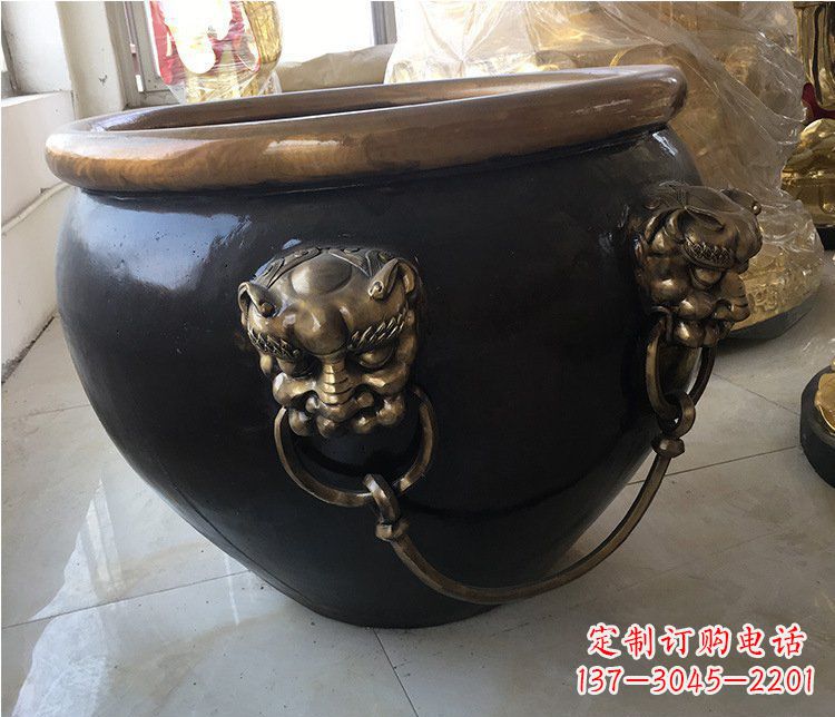 泰州铜雕圆形荷花水缸雕塑 (5)