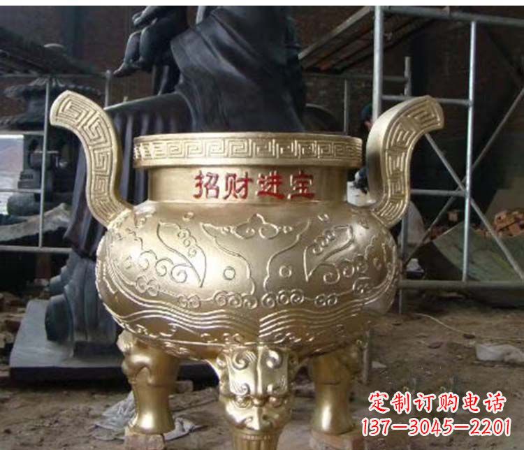 泰州铜雕招财进宝圆形香炉
