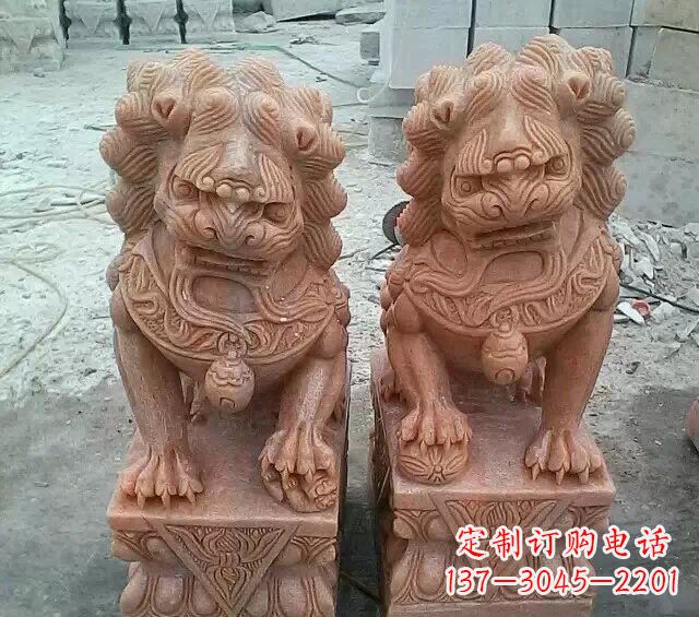 泰州晚霞红传统狮子石雕