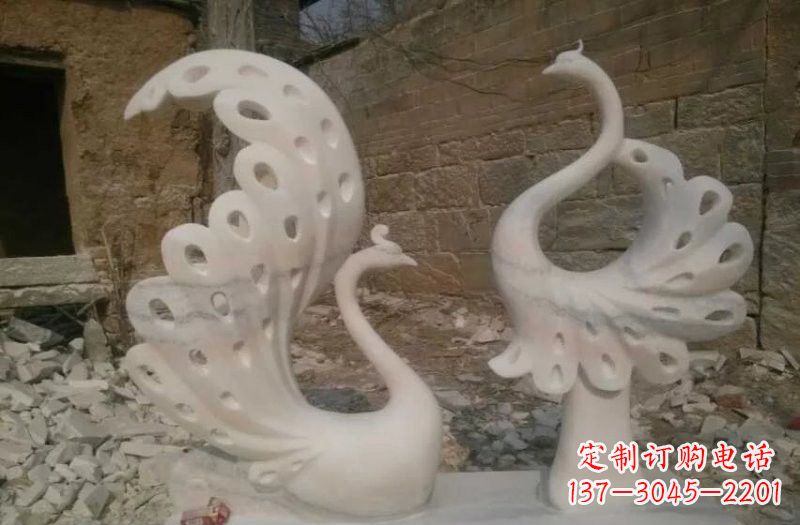 泰州晚霞红抽象石雕孔雀