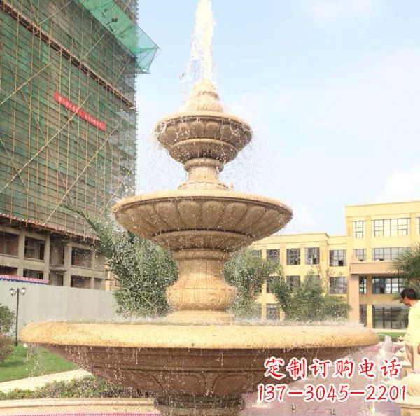 泰州晚霞红大型多层喷泉石雕