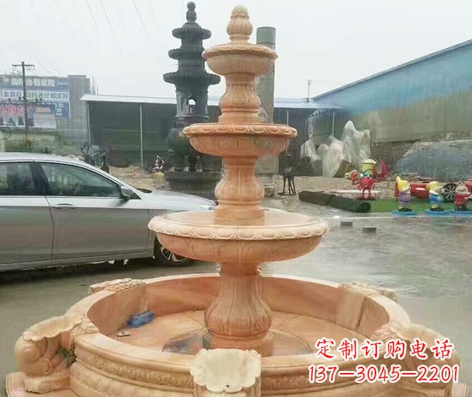 泰州晚霞红多层大型石雕喷泉 (3)