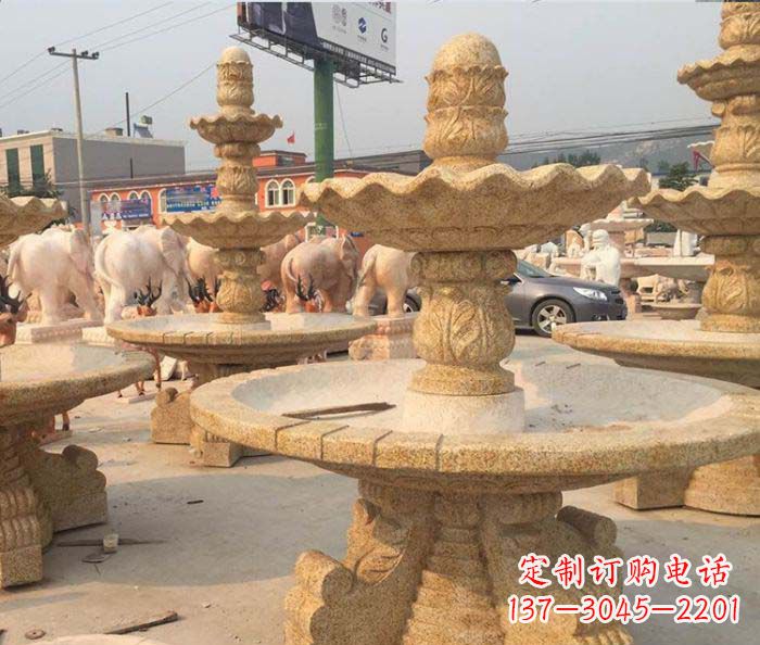 泰州晚霞红多层大型石雕喷泉