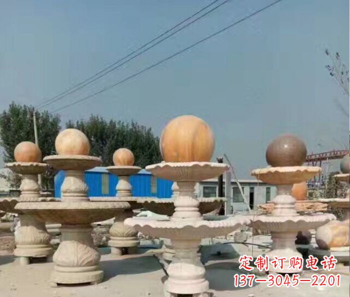 泰州晚霞红多层风水球喷泉石雕