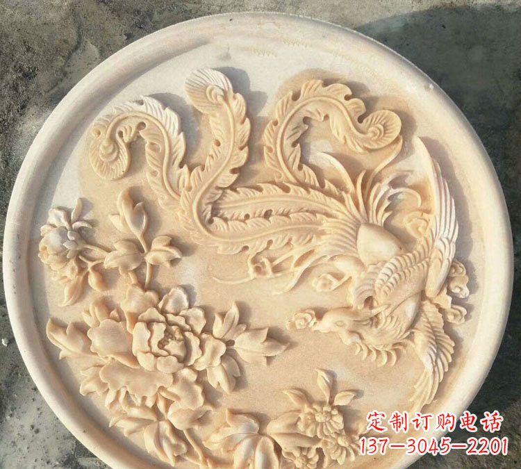 泰州晚霞红凤凰牡丹石浮雕