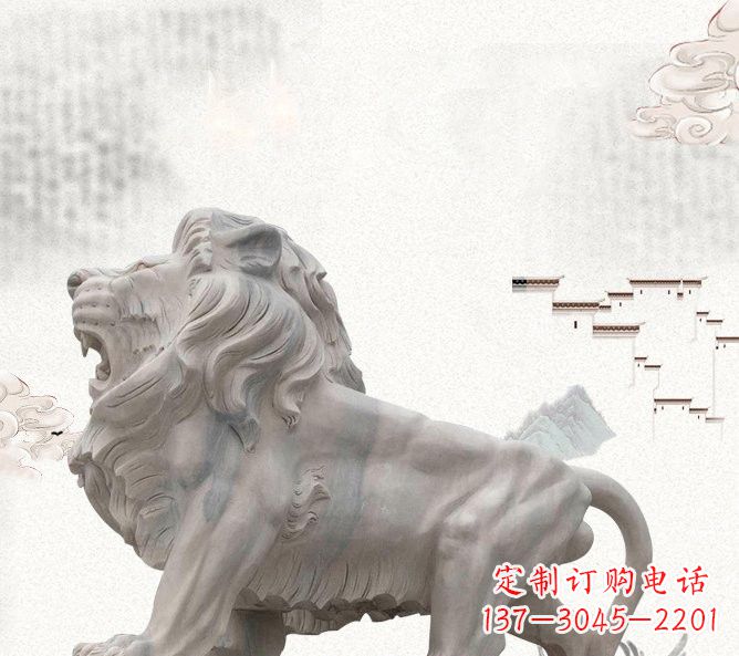 泰州晚霞红公园动物仿真狮子石雕