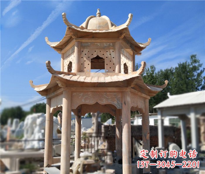 泰州晚霞红公园双层六角凉亭石雕
