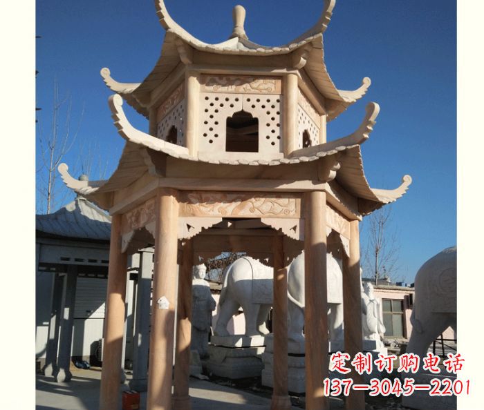 泰州晚霞红公园双层六角凉亭石雕 (2)