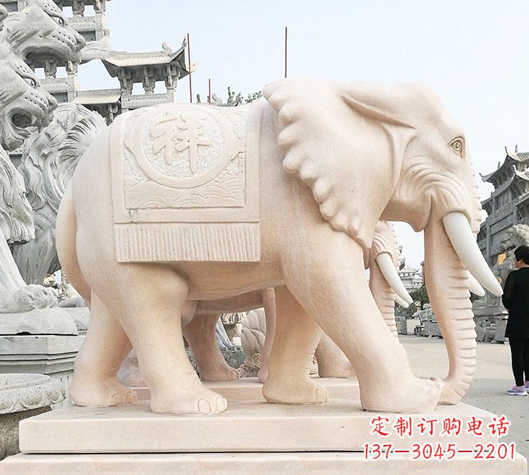泰州晚霞红吉祥如意大象石雕