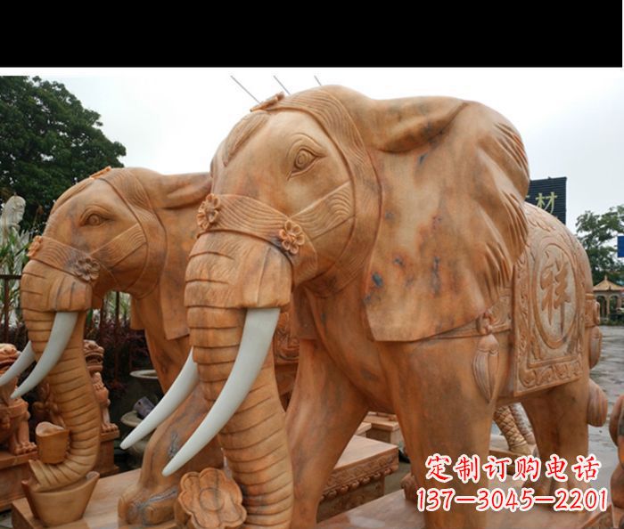 泰州晚霞红吉祥如意门口镇宅招财大象石雕 (3)