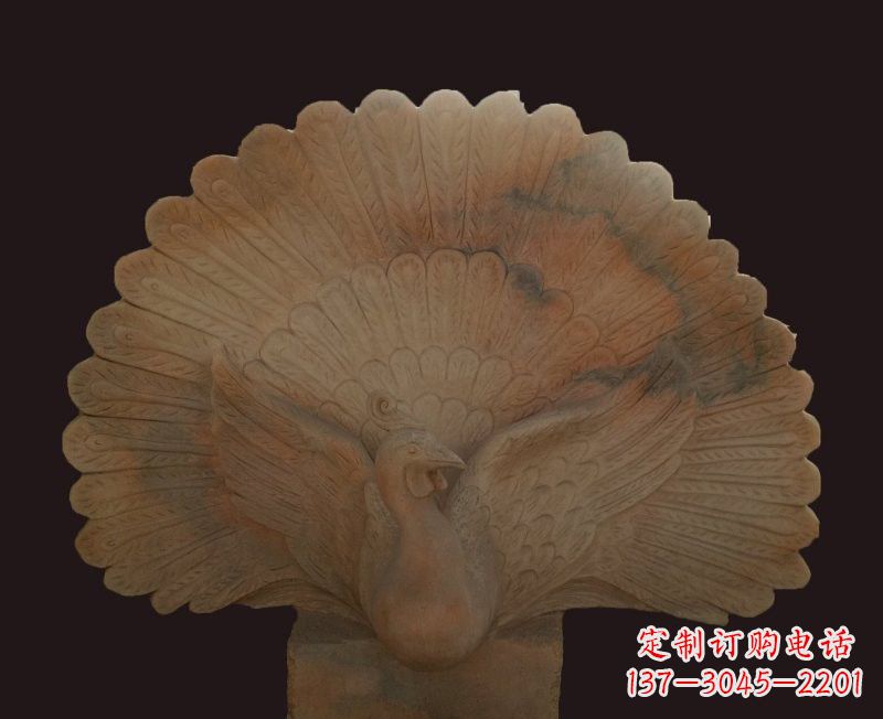 泰州晚霞红开屏孔雀石雕