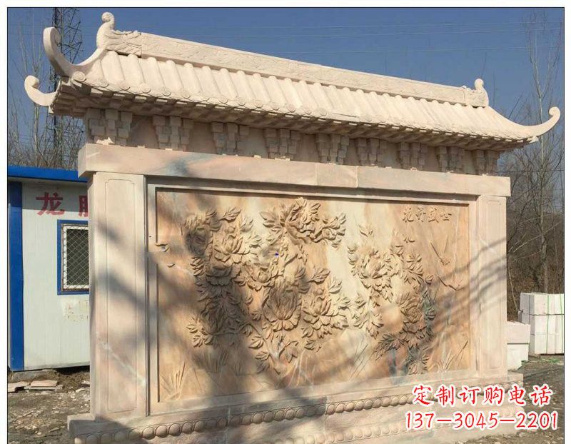 泰州晚霞红牡丹花浮雕影壁