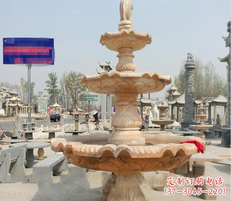 泰州晚霞红喷泉喷水盆石雕