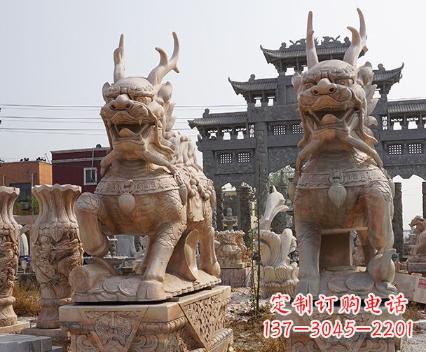 泰州晚霞红瑞兽麒麟石雕 (2)