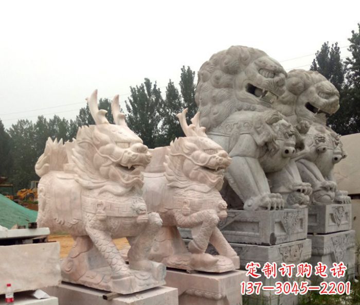 泰州晚霞红瑞兽麒麟石雕