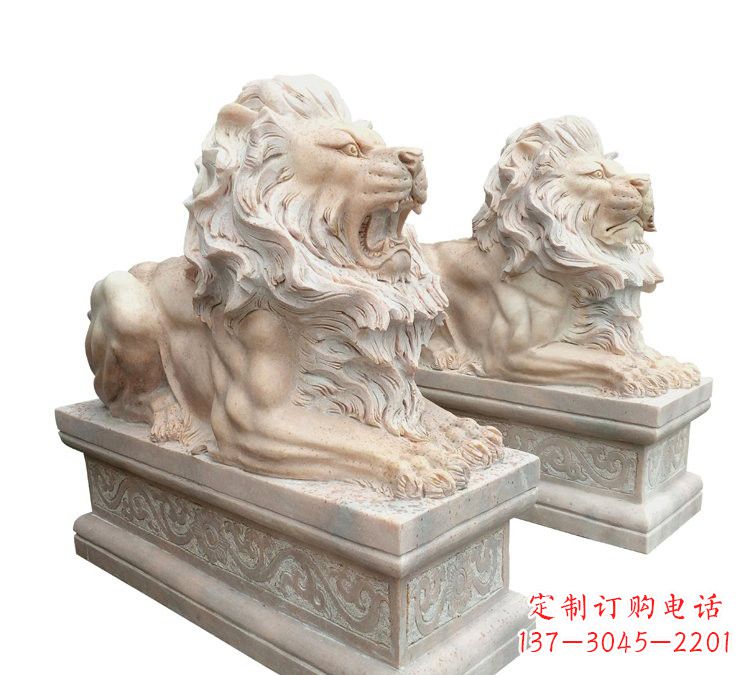 泰州晚霞红石材欧式狮子