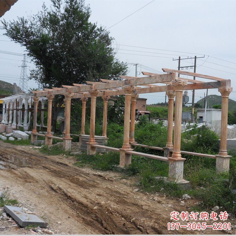 泰州晚霞红石雕花架长廊