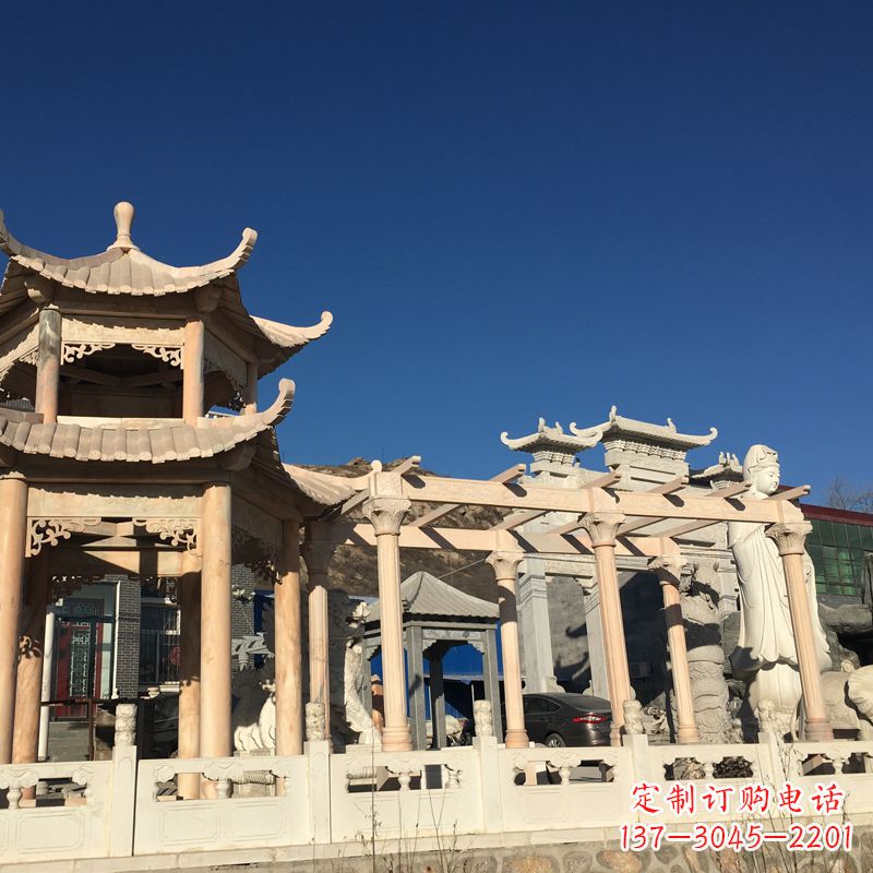 泰州晚霞红石雕凉亭花架