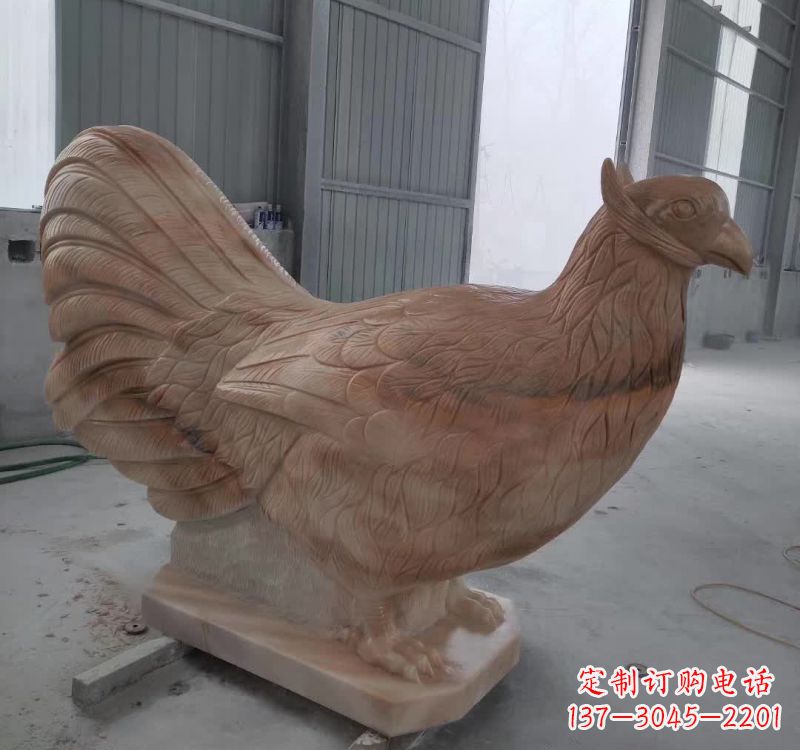 泰州晚霞红石雕母鸡