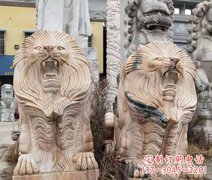 泰州晚霞红石雕欧式石狮子