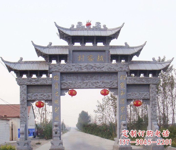 泰州晚霞红石雕牌坊