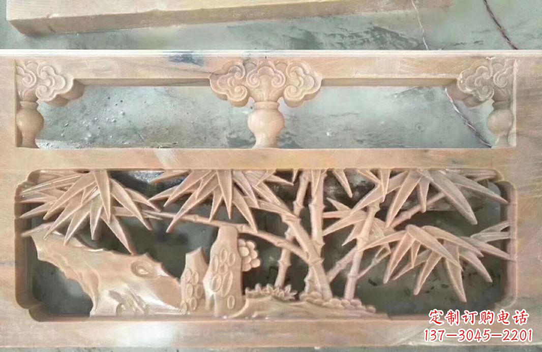 泰州晚霞红石浮雕栏板户外摆件园林景观雕塑