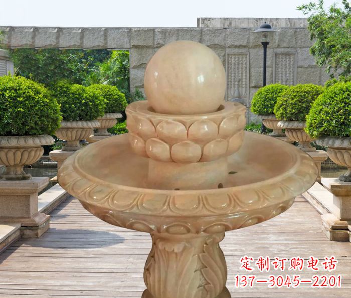 泰州晚霞红双层风水球公园喷泉石雕 (2)