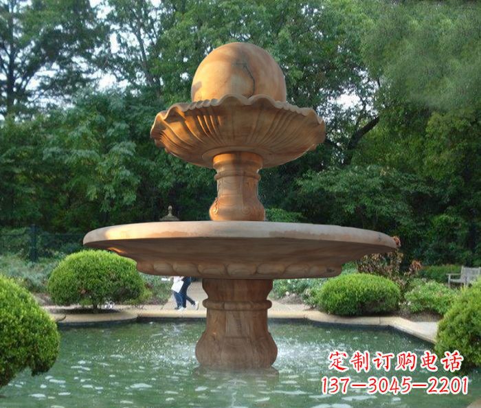 泰州晚霞红双层风水球喷泉公园石雕