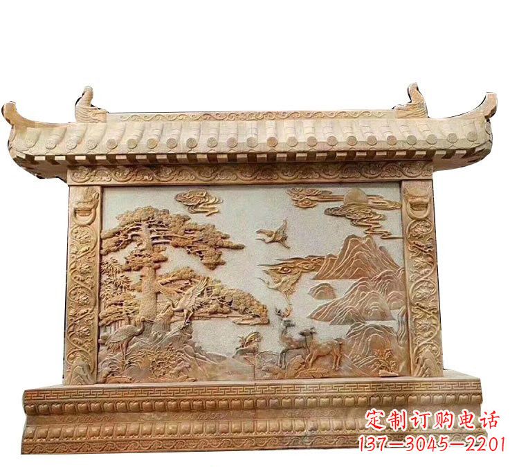 泰州晚霞红松鹤延年浮雕影壁