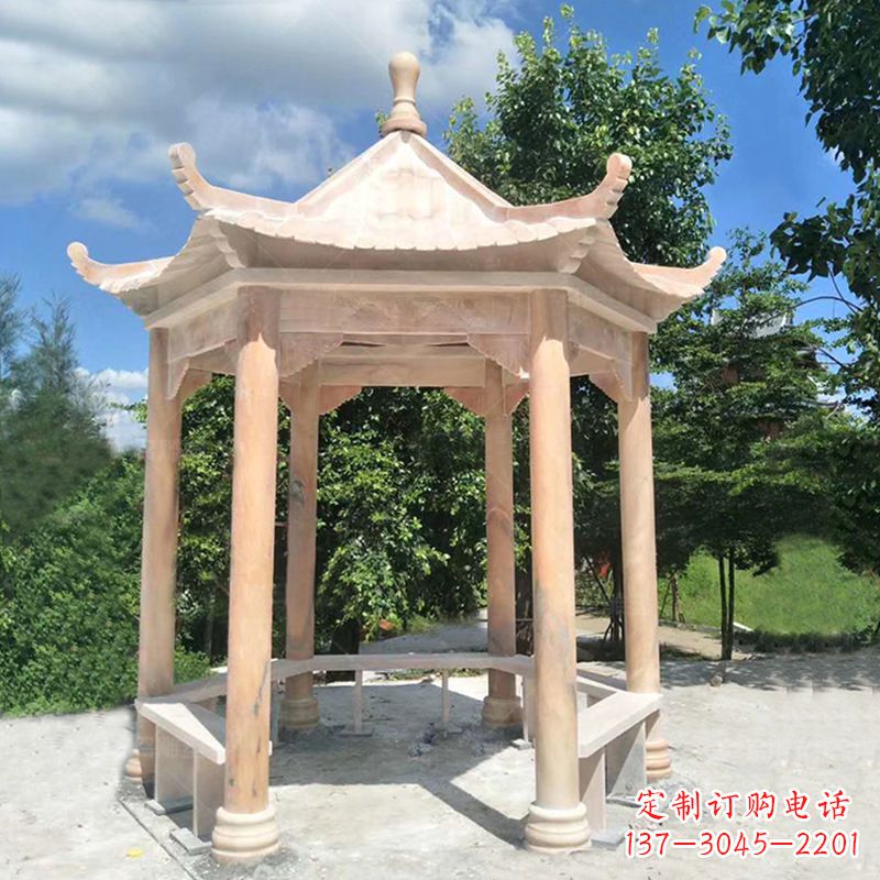 泰州晚霞红庭院石凉亭