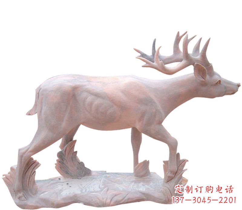 泰州晚霞红小鹿石雕