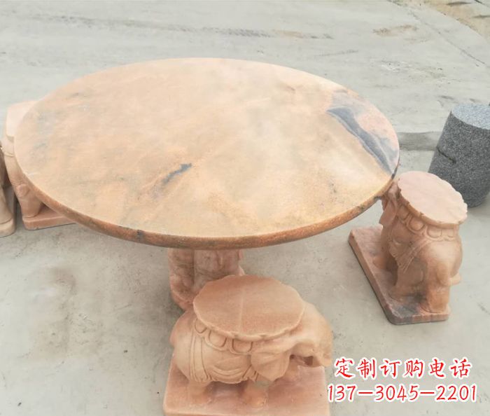 泰州晚霞红小象桌凳别墅石雕 (4)